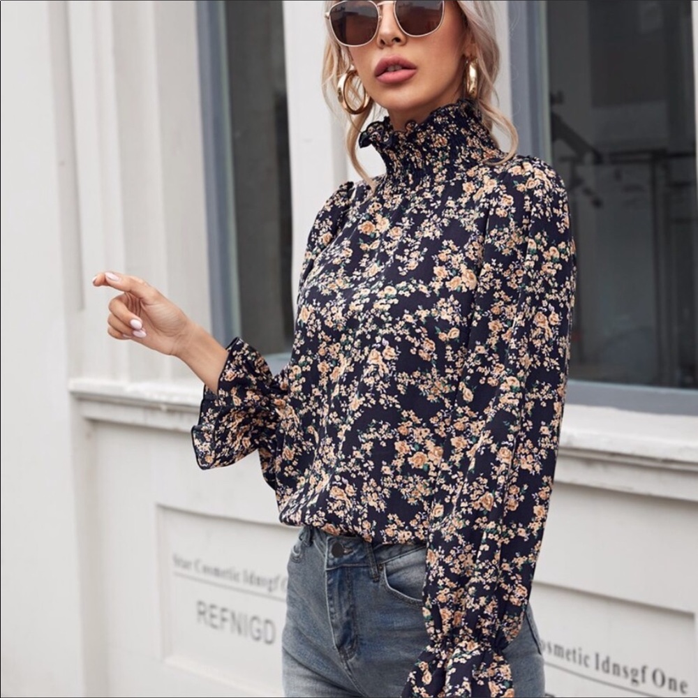 Boho floral print ruffle classic spring blouse - Picture 4 of 4